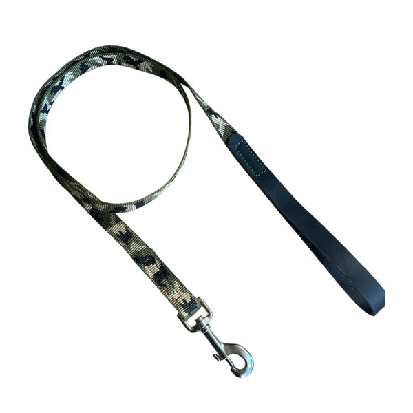 179 – Auction Item – Camo Webbing Dog Lead with Black Latigo Handle