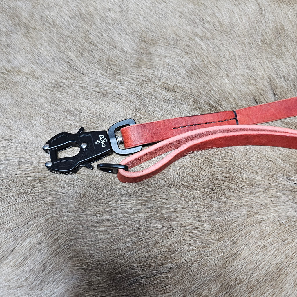 4ft Leather Leash - 3/4 Inch Australian Red Hide With Tactical Clip - PK9 Gear