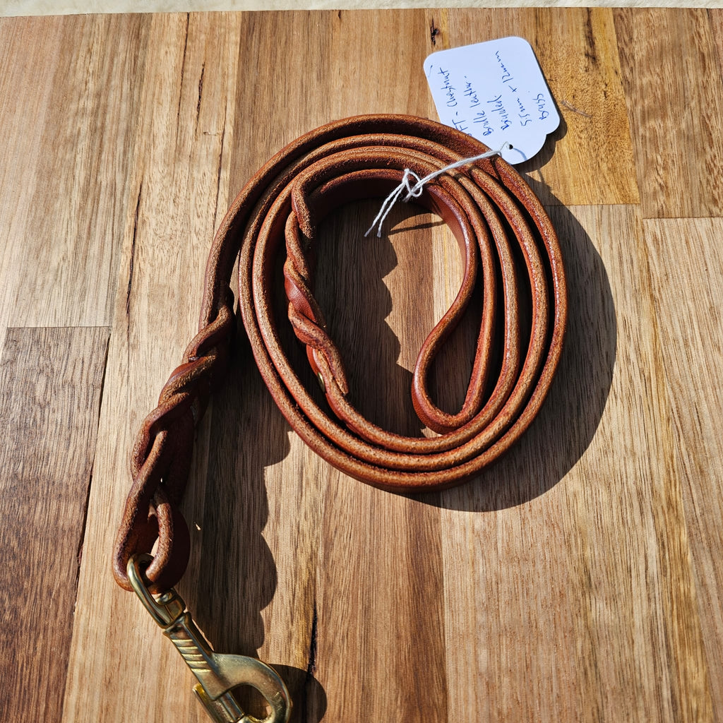 5ft Bridle Leather Chestnut Brown Braided Dog Leash - PK9 Gear