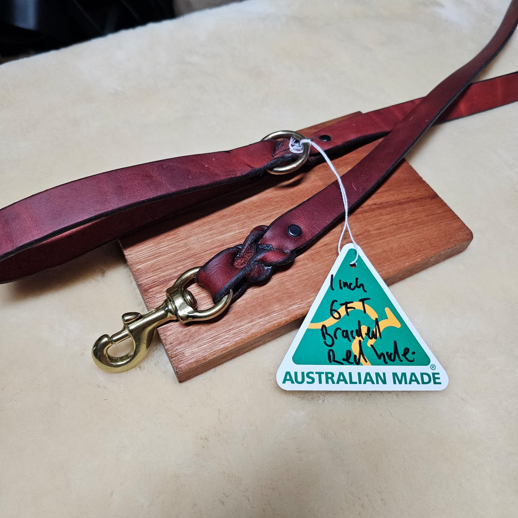 6ft Braided Australian Red Hide Leather Leash - PK9 Gear