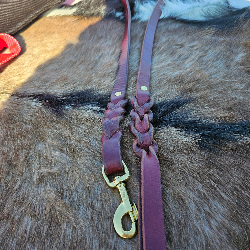 6ft Braided Burgundy Latigo Leather Dog Leash - PK9 Gear