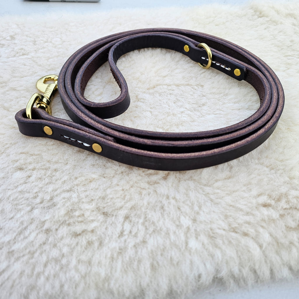 6ft Bridle Leather Leash with White Saddle Stitching - PK9 Gear