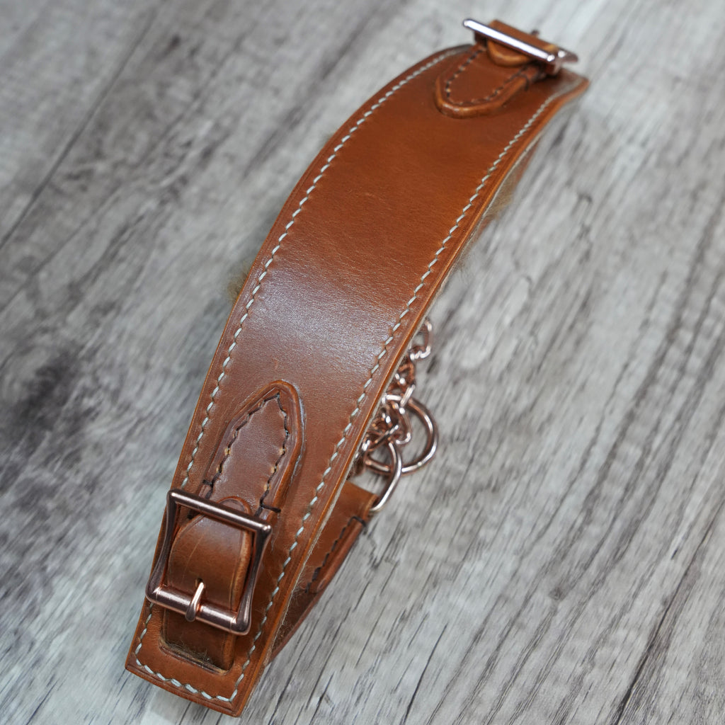 Leather hand stitched dog collar top view