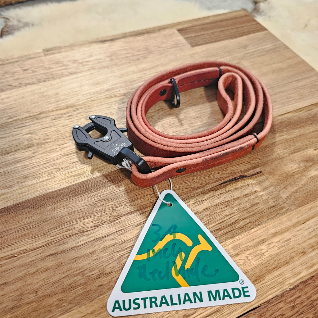 Aussie Red Hide Tactical Leather Leash – 4ft with Quick - Release Frog Clip - PK9 Gear