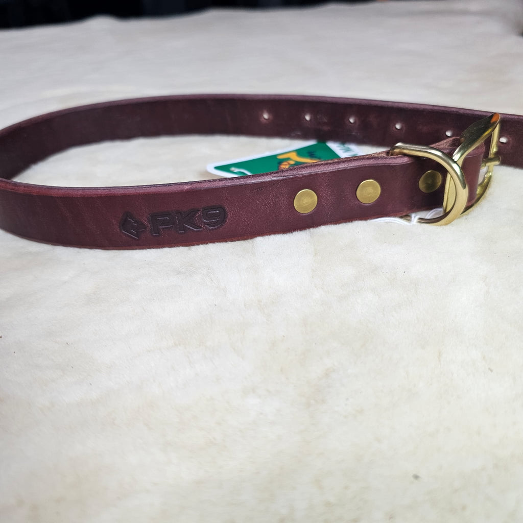 Classic Latigo Leather Collar with Solid Brass Buckle (1 - Inch Wide, 44 - 54cm Neck) - PK9 Gear