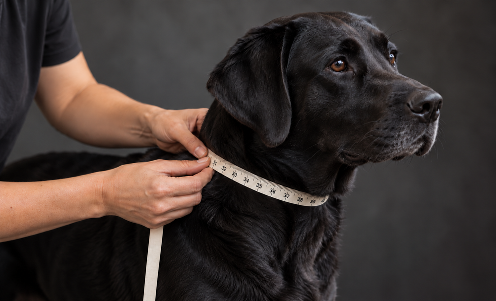 dog being measured