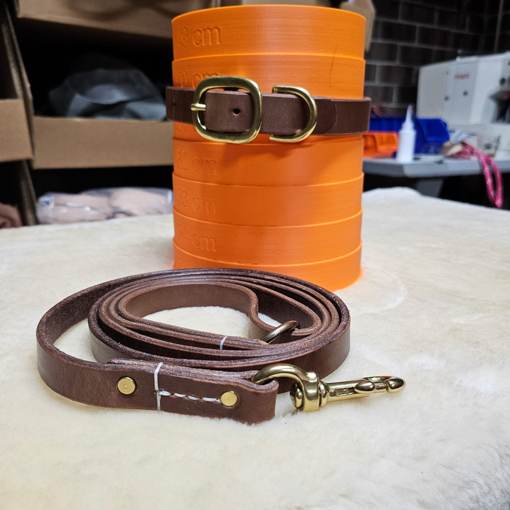 Matching Leather Lead And Collar - Hand Finished Siedel Veg Tan Leather - PK9 Gear