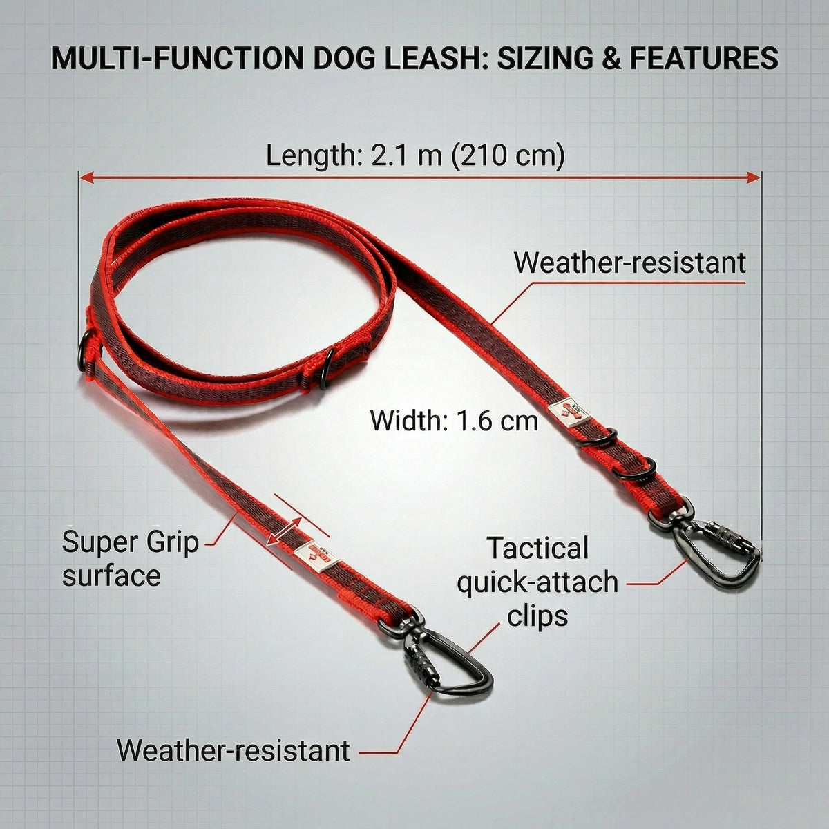 Multifunction Leash Multi Function Dog Leash – Super Grip, Tactical Clips