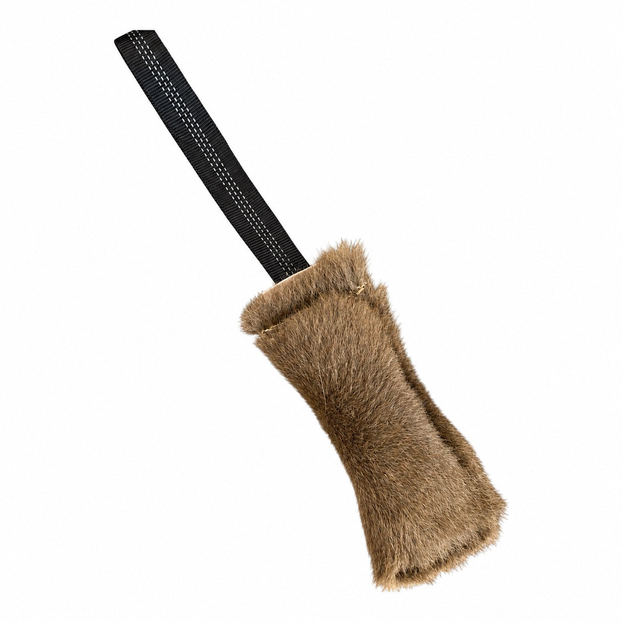 PK9 Gear small kangaroo tug toy with smooth brown fur and a black webbing handle on a white background.