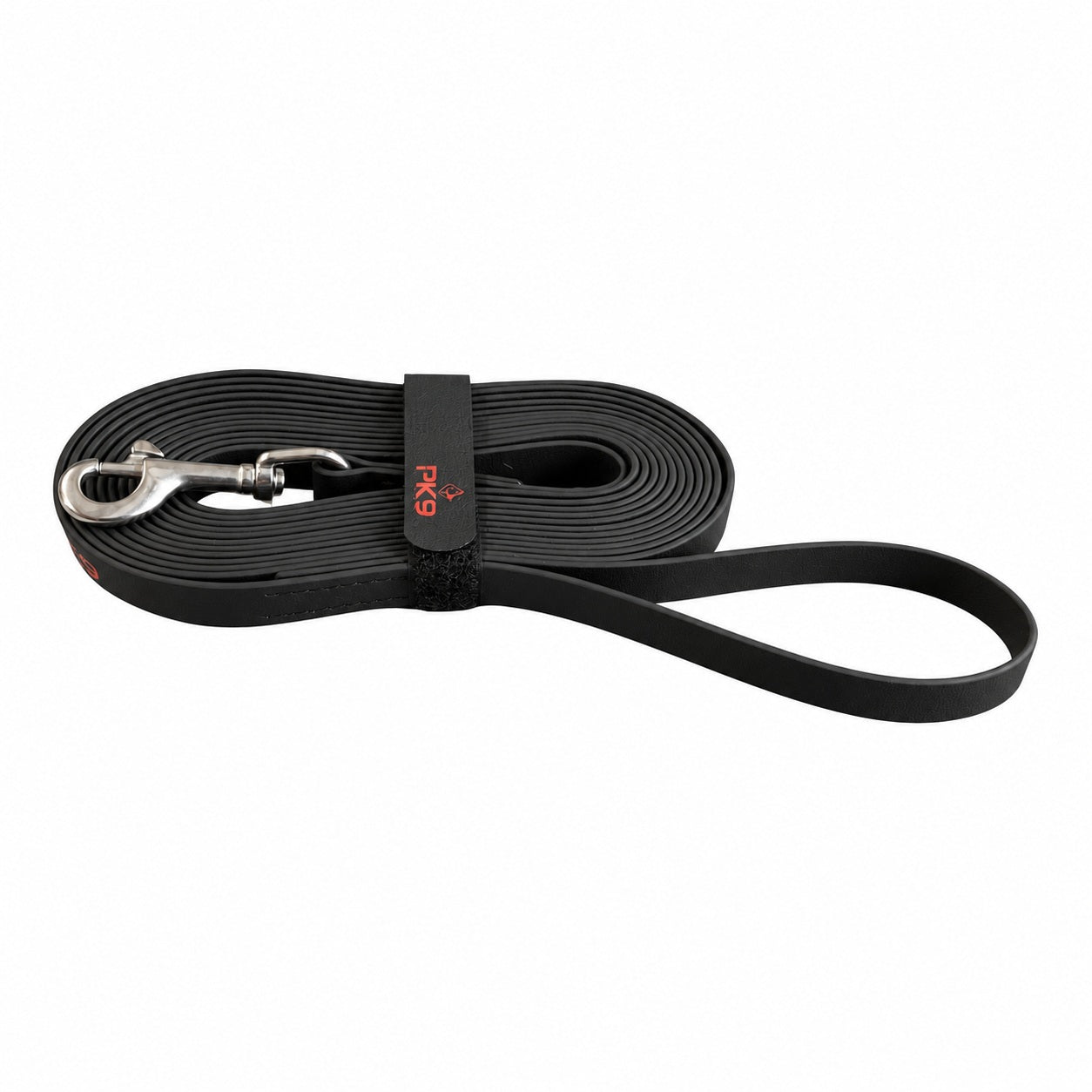 Midnight Black PawTex 5m waterproof dog long line bundled with PK9 keeper, loop handle and stainless steel snap.