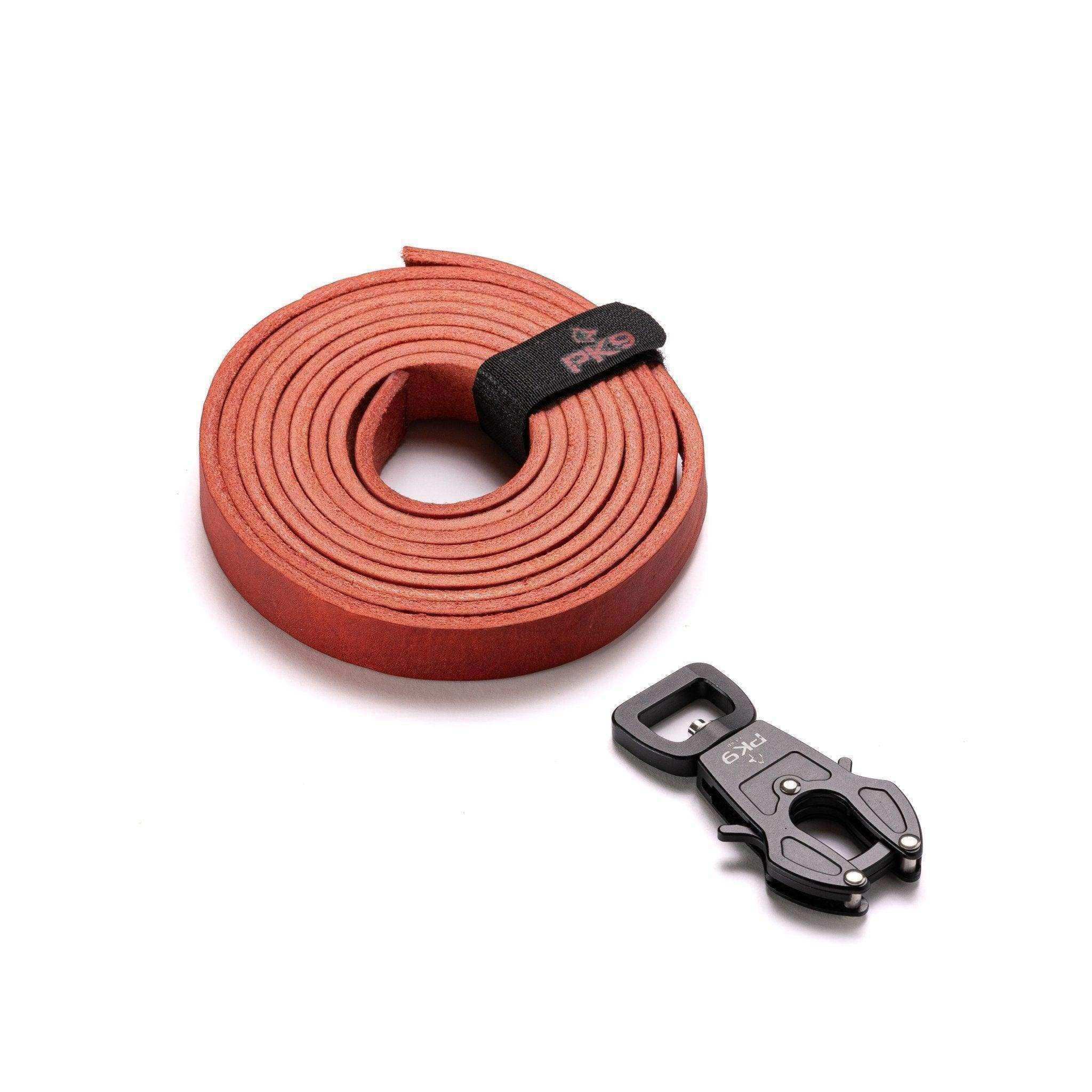 Premium 6ft Leather Dog Leash - Aussie Red Hide Tactical Dog Leash with Quick - Release Frog Clip - PK9 Gear