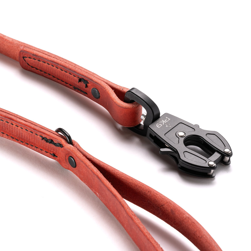 Premium 6ft Leather Dog Leash - Aussie Red Hide Tactical Dog Leash with Quick - Release Frog Clip - PK9 Gear