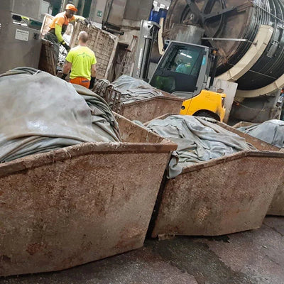 Hides are placed into rotating drums with vegetable tannin liquors